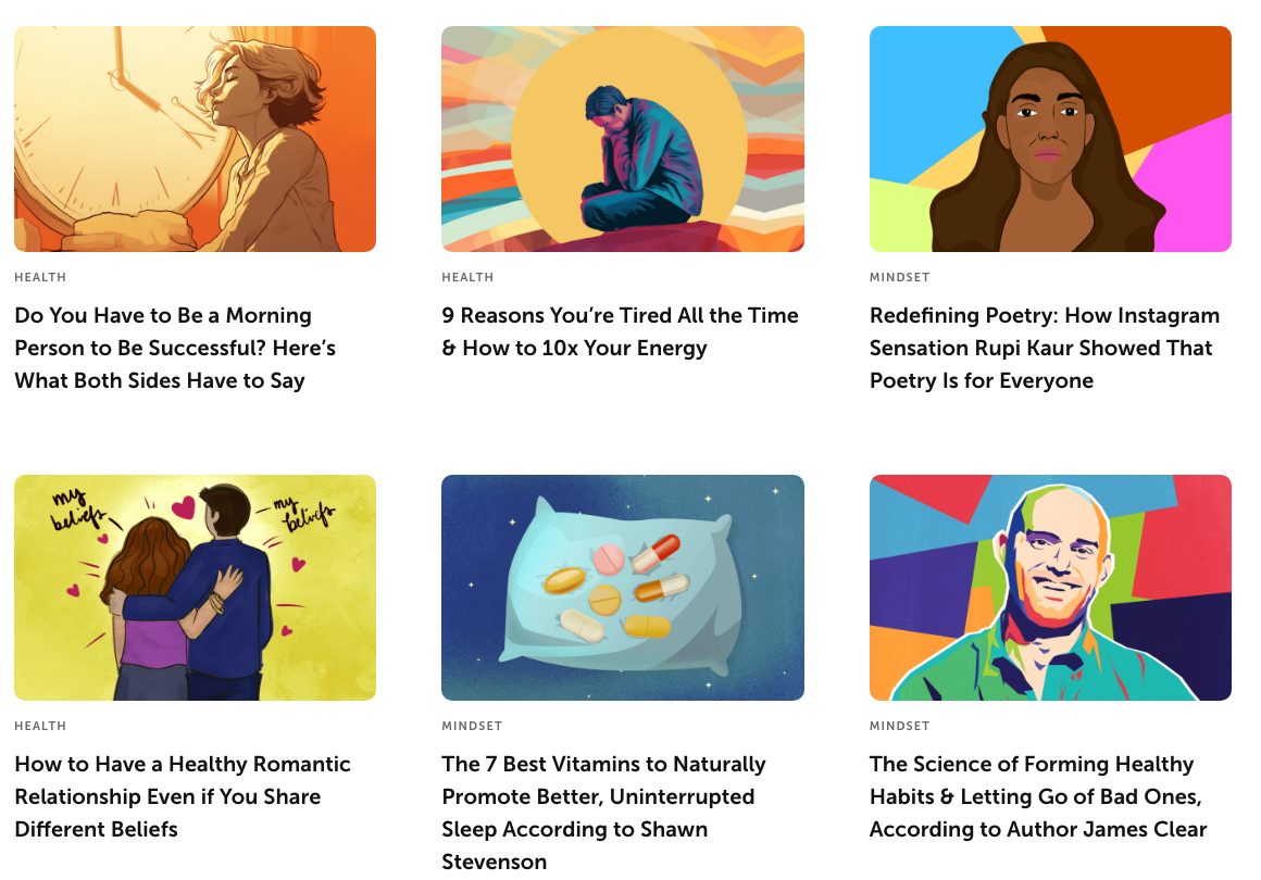 Greatness.com featured stories with original artwork