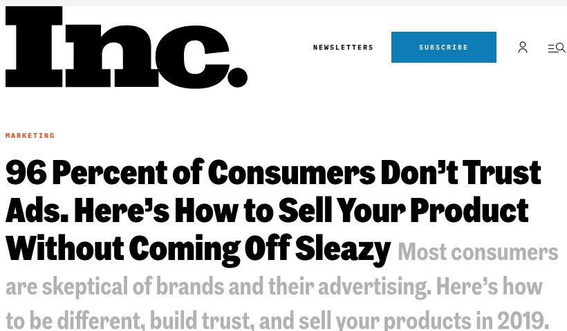 Inc column on consumer trust in ads